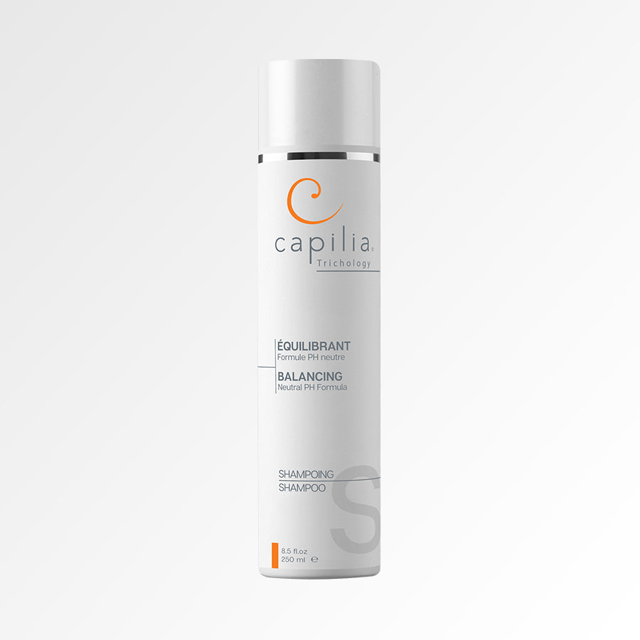 Capilia Trichology Balancing Shampoo | Shampoing Équilibrant. Hypoallergenic neutral PH Formula for all types of hair | Formule PH neutre pour tous les types de cheveux.